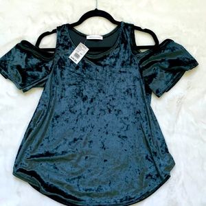 🌺 2 for $23 🌺 NWT- Velvety Cold Shoulder Flutter Sleeve Top in Smoky Blue